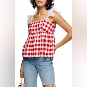Gingham Tie Shoulder Tank Top